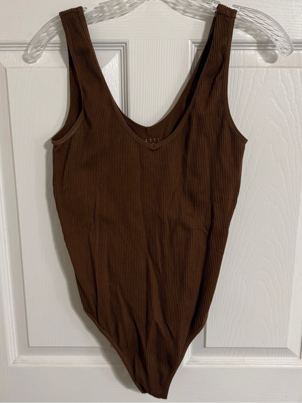 Ribbed V-Neck Sleeveless Bodysuit in Chocolate Brown